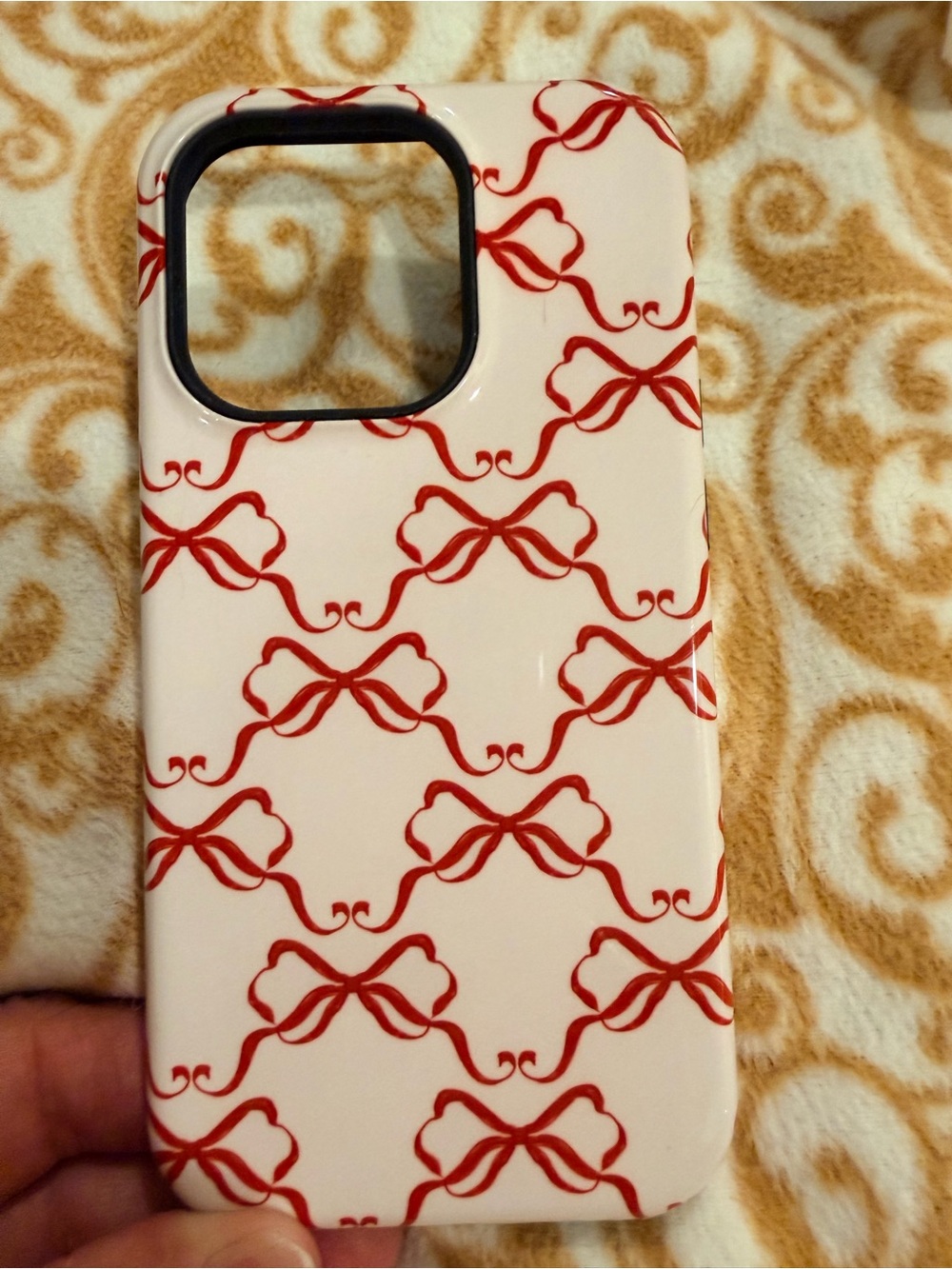 Casey iPhone 14 Pro Case with Red Bow Print - White/Red